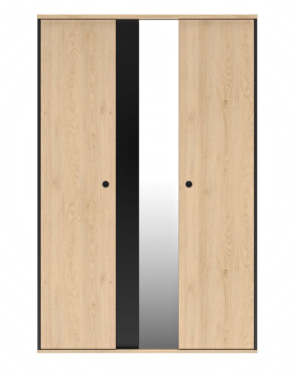 Armoire-3-portes-1-miroir-Duplex-decor-chataignier-naturel-noir-G72180-130cm-front-Gautier