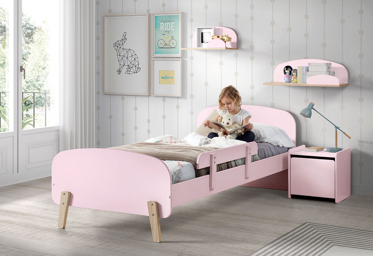 Chambre-enfant-Kiddy-lit90cm-chevet-etagere-MDF-laque-rose-Vipack