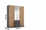 Armoire-3 portes-1 miroir-Butte-decor-chene-artisan-136cm-03-Rauch