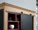 Bar-biblitohèque-1-porte-coulissante-1-petit-bureau-Boheme-decor-brun-beige-bois-creme-brule-poncage-grossier-rouge-metal-noir-120cm-detail-porte-AEF
