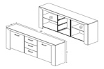 Buffet-2-portes-3-tiroirs-Elvis-decor-bois-chene-blanc-220cm-dessin-Oosterlynck
