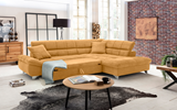 Canape-angle-convertible-Gemini-tissu-jaune-coussins-lit-ouvert-Cotta
