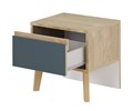 Chevet-1-tiroir-Larvik-decor-chene-clair-blanc-bleu-H0L.141-42cm-open-Gautier