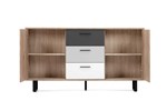 Commode-Orlando-4-decor-chene-gris-craft-noir-blanc-160cm-front-open-Finori