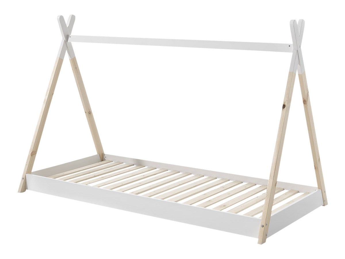 Lit tipi 90 x 200cm avec tente de lit - blanc/bois pin - Vipack