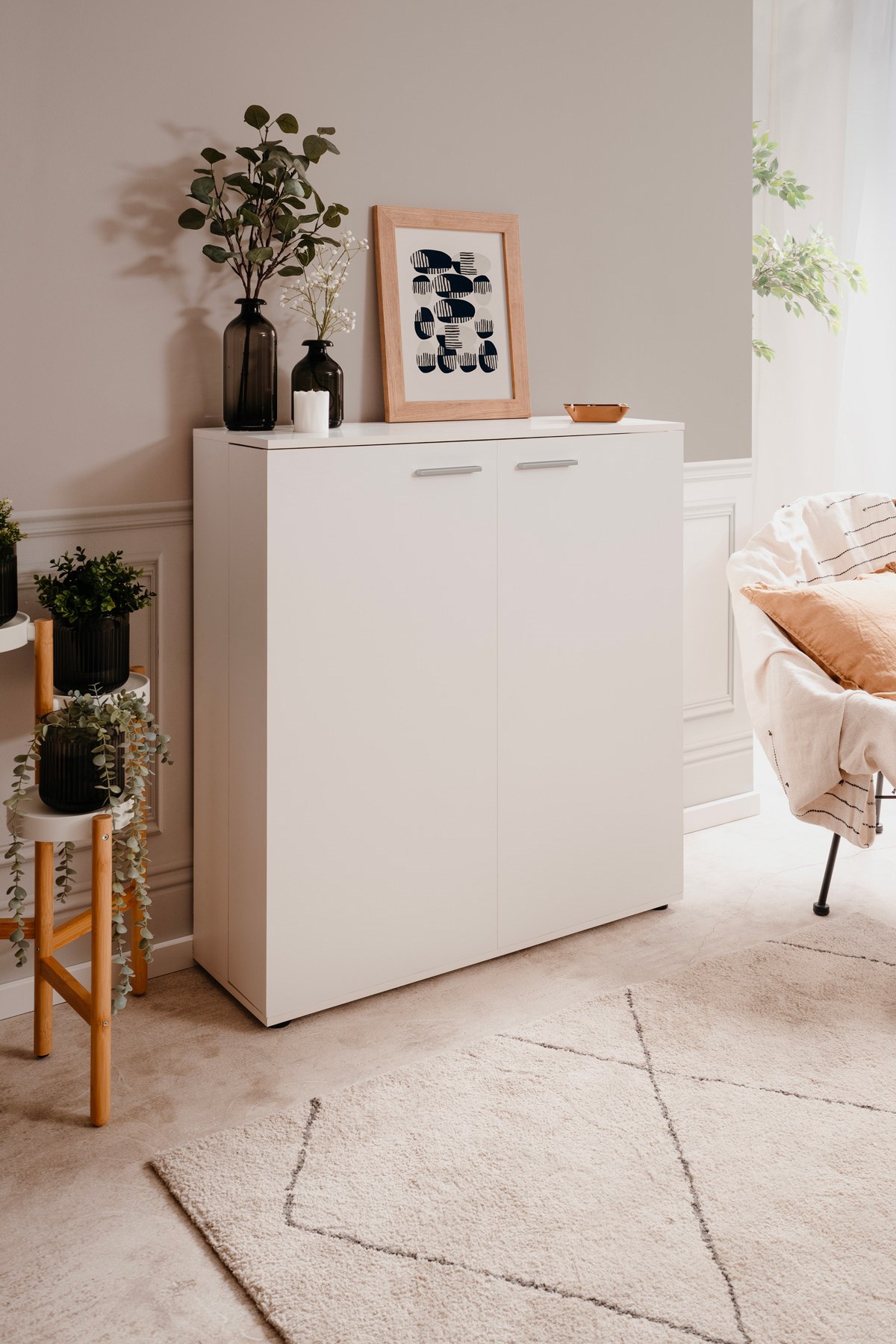 Armoire à chaussures 5 portes avec miroir - blanc Moderne - Finori