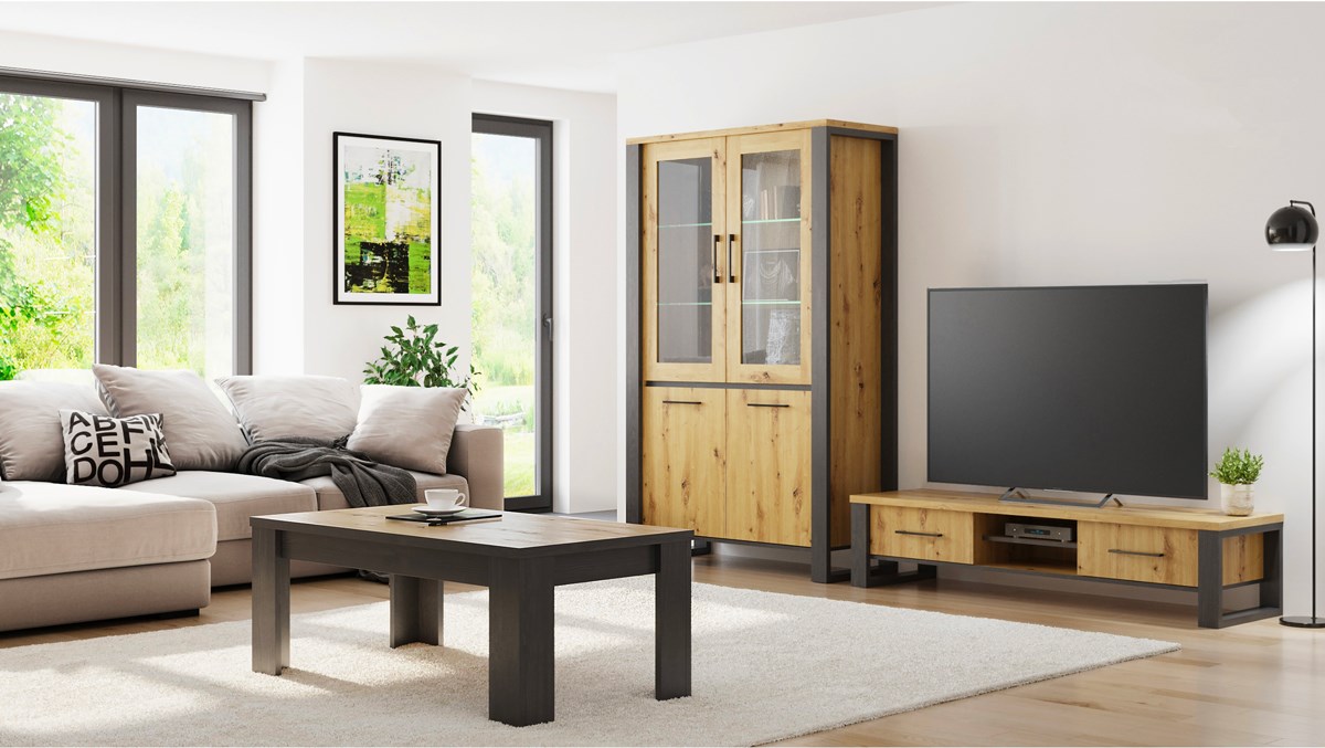 Meuble-tv-table-de-salon-vitrine- Eden-decor-papier-coloris-jesion-portland-dab-artisan-Divaco