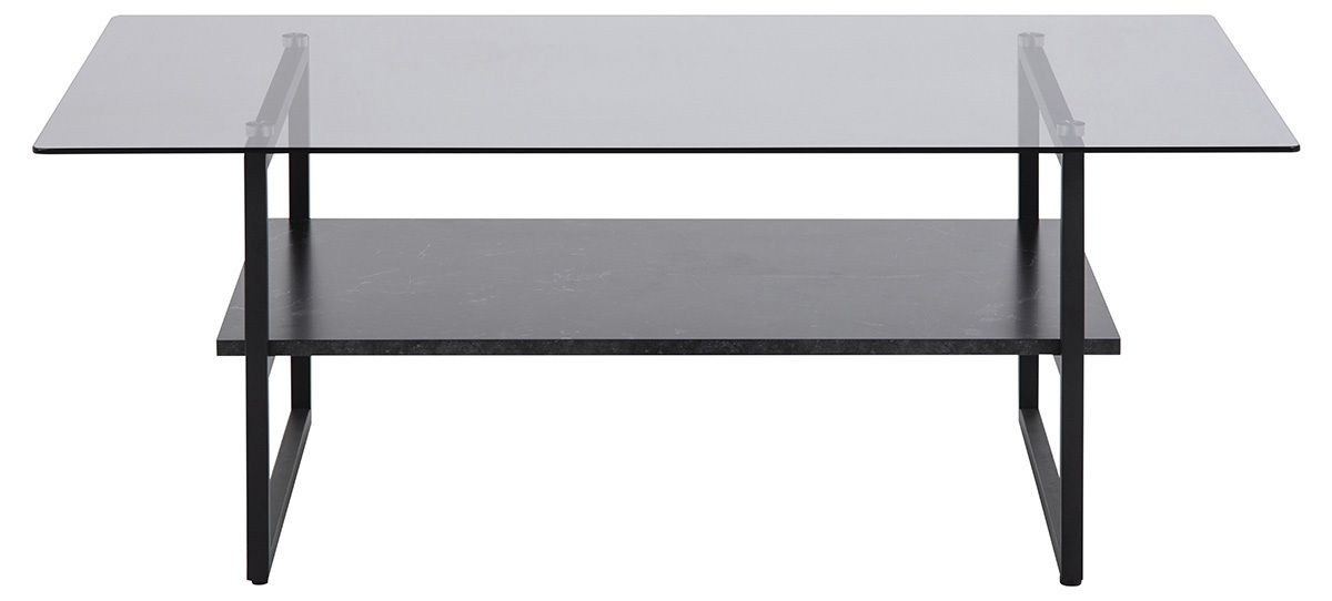 Table-de-salon-Okaya-87004-plateau-verre-etagere-melamine-decor-marbre-noir-pieds-metal-noir-110cm-0