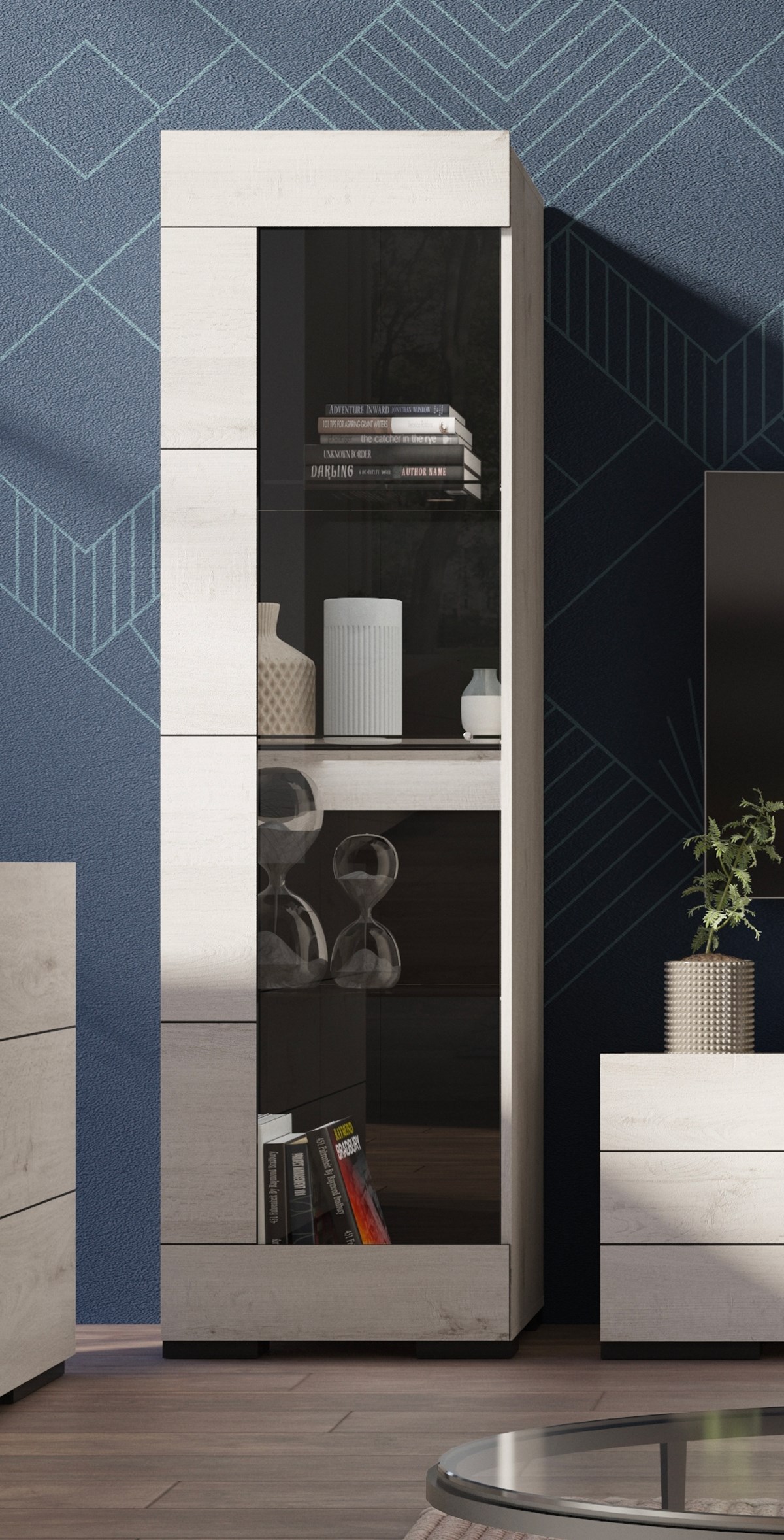 Vitrine-1-porte-Elba-decor-papier-coloris-chene-blanchi-55cm-ambi-Divaco