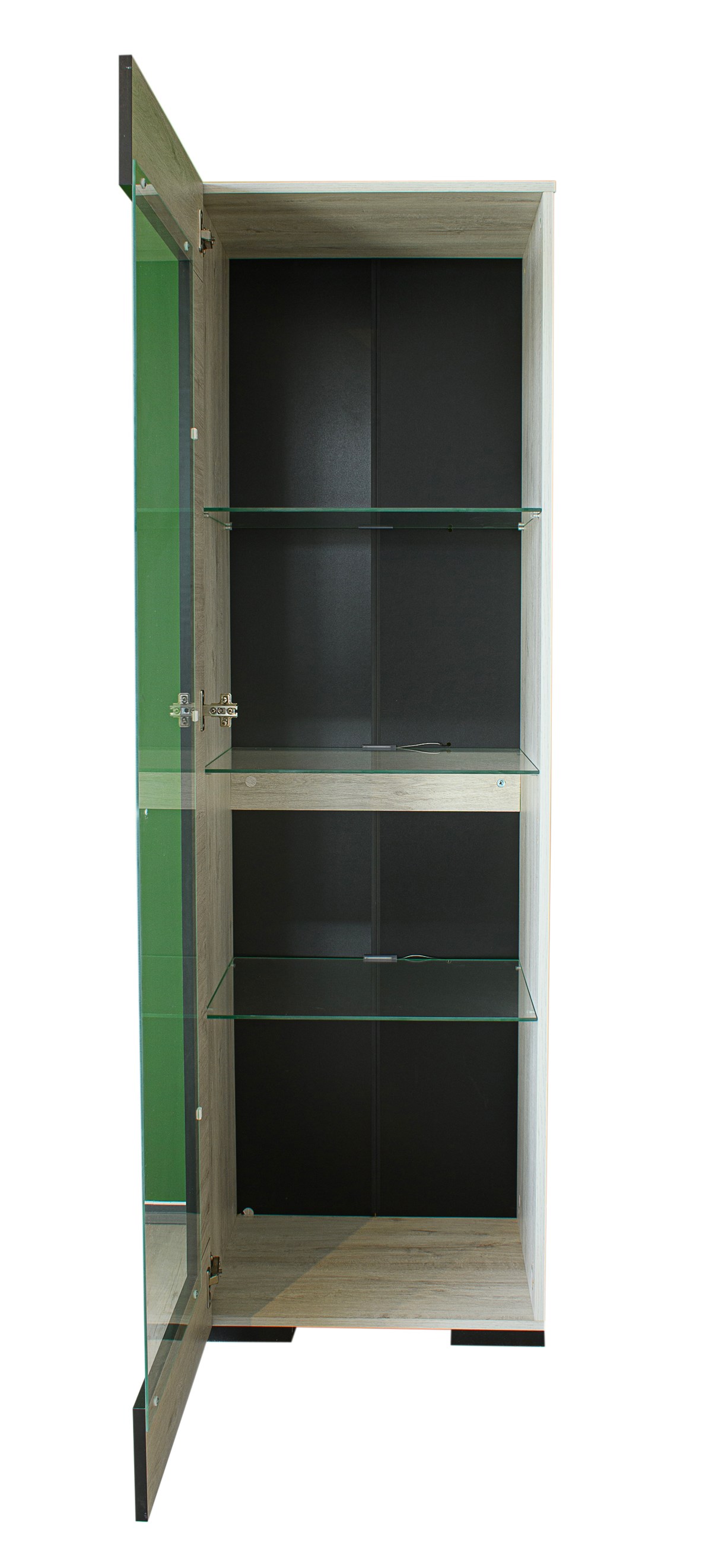 Vitrine-1-porte-Elba-decor-papier-coloris-chene-blanchi-55cm-open-Divaco