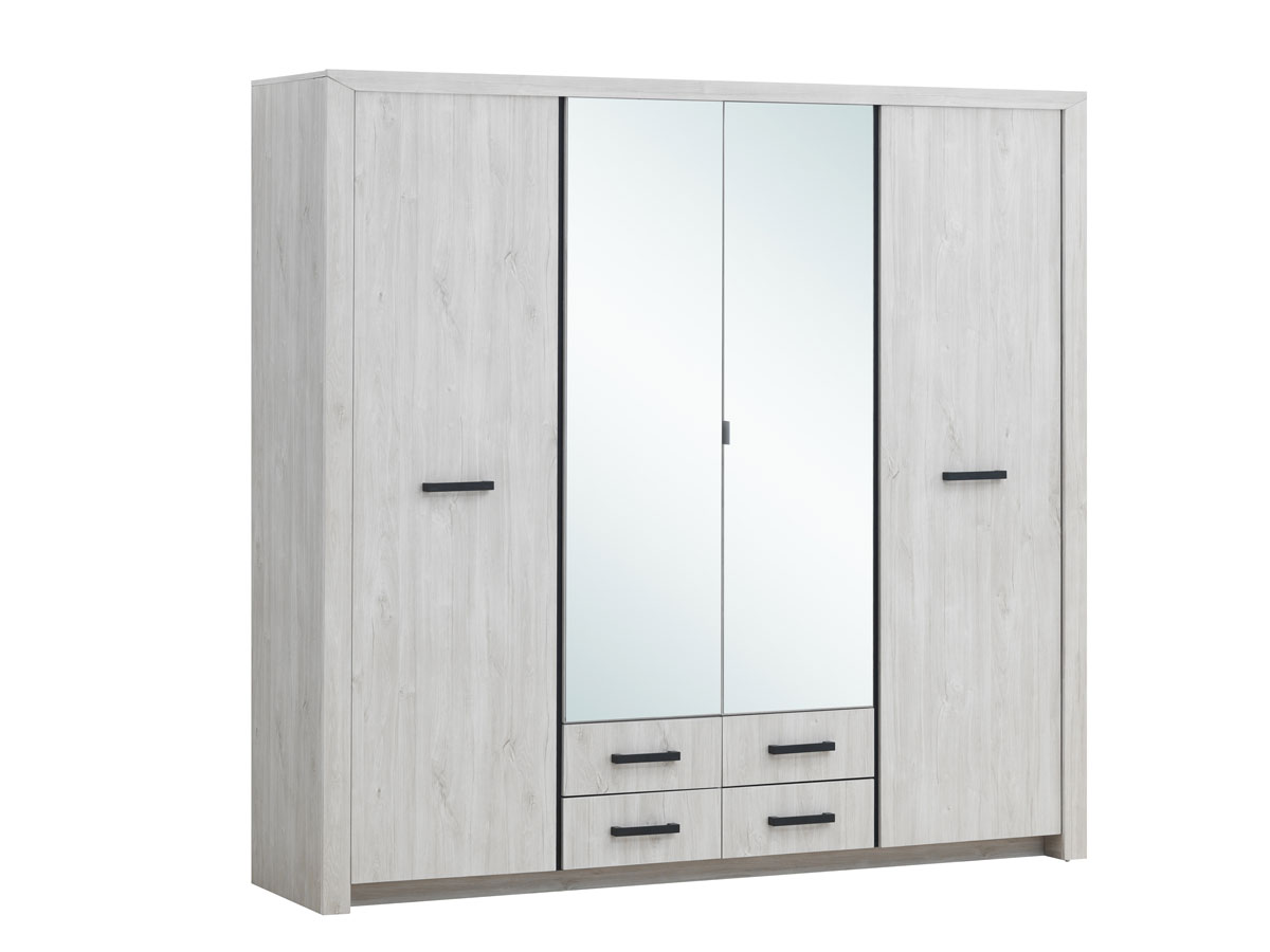 Armoire-4-portes-Elvis-decor-bois-chene-blanc-218cm-Oosterlynck