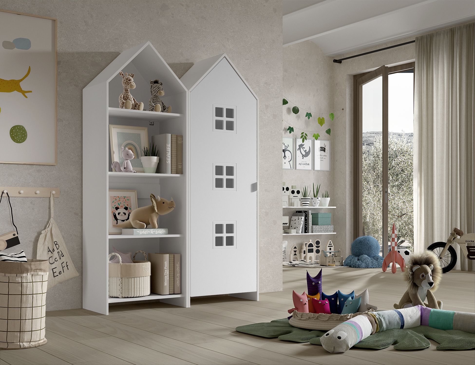 Armoire-1-porte+ bibliotheque-Casami-Bruges-MDF-lanque-blanc-01-Vipack