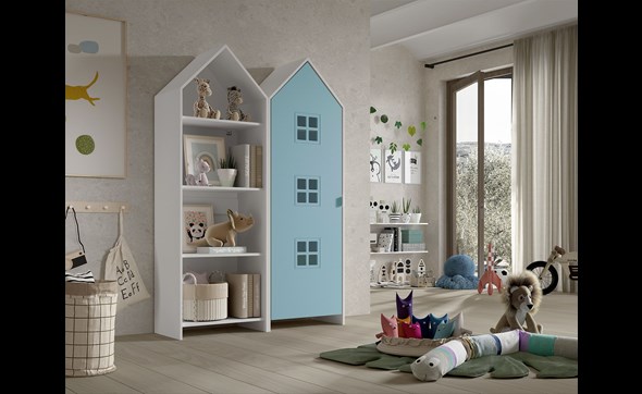 Armoire-1-porte+ bibliotheque-Casami-Bruges-MDF-lanque-bleu-01-Vipack