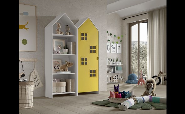 Armoire-1-porte+ bibliotheque-Casami-Bruges-MDF-lanque-jaune-01-Vipack