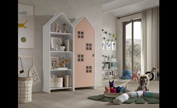 Armoire-1-porte+ bibliotheque-Casami-Bruges-MDF-lanque-rose-01-Vipack