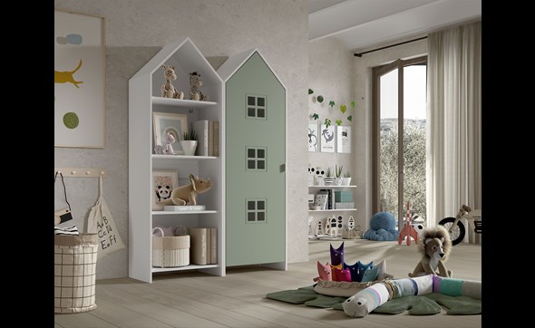 Armoire-1-porte+ bibliotheque-Casami-Bruges-MDF-lanque-vert-01-Vipack