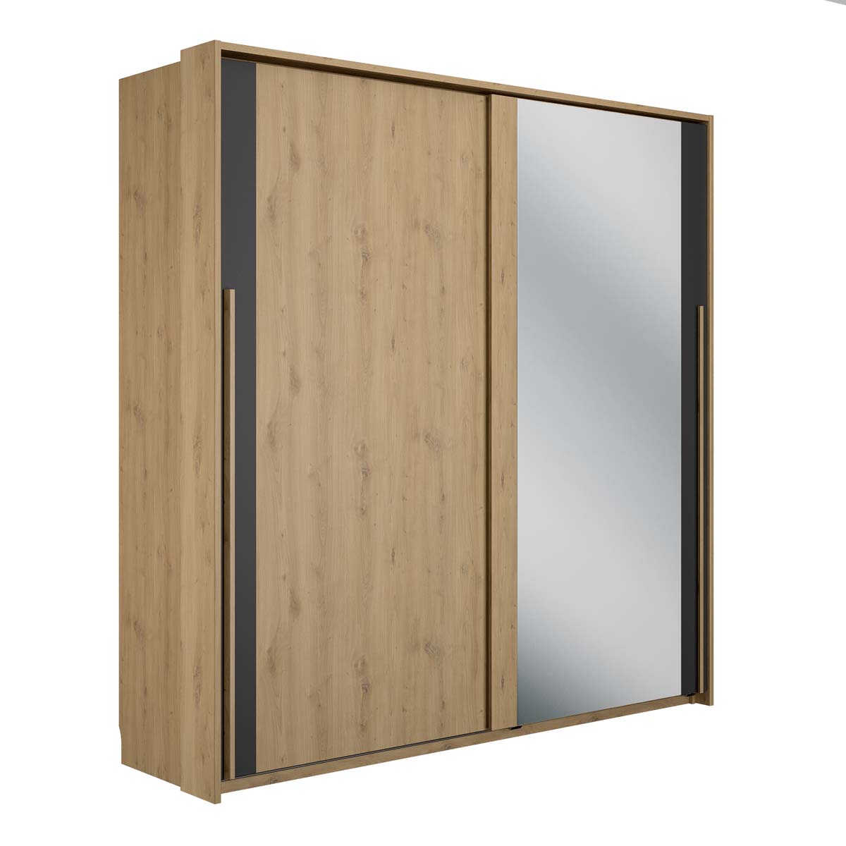 Armoire-2-portes-coul-1-miroir-Rivoli-chene-artisan-1H3F200-04-Gautier