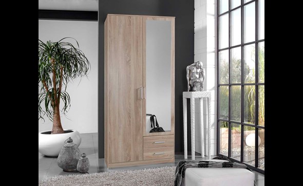 Armoire-2-portes-miroir-2-tiroirs-Osaka-decor-chene-91cm-Wimex
