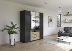 Armoire-2-portes-pleines-2-portes-miroir-3-tiroirs-Davoa-imitation-chene-artisan-gris-metal-5DA8-AG446-Rauch