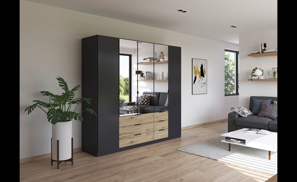 Armoire-2-portes-pleines-3-portes-miroir-6-tiroirs-Davoa-imitation-chene-artisan-gris-metal-00S0-AG446-Rauch