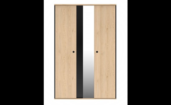 Armoire-3-portes-1-miroir-Duplex-decor-chataignier-naturel-noir-G72180-130cm-front-Gautier