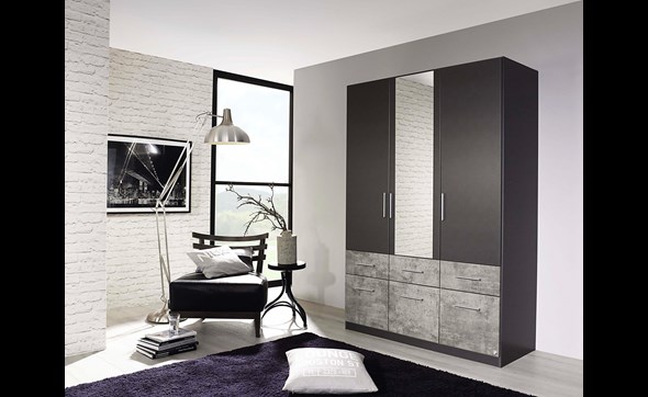 Armoire-3-portes-1-miroir-Lorch-decor-anthracite-gris-beton-AP886r-136cm-Rauch
