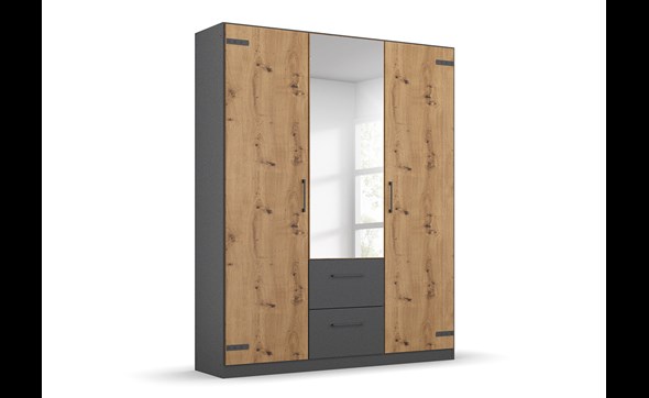 Armoire-3-portes-2-miroirs-Butte-decor-chene-artisan-136cm-Rauch