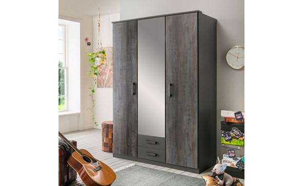Armoire-3-portes-2-tiroirs-Duisburg-decor-bois-graphite-digisteel-miroir-135cm-T27-484-Wimex