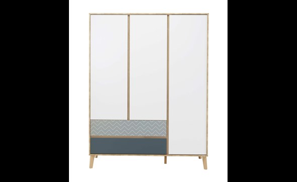 Armoire-3-portes-2-tiroirs-Larvik-decor-chene-clair-blanc-bleu-H0L.180-153cm-front-Gautier