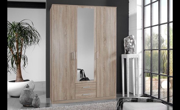 Armoire-3-portes-Osaka-decor-chene-miroir-135cm-Wimex