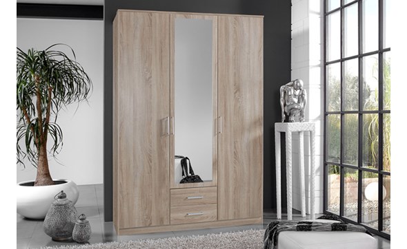 Armoire-3-portes-Osaka-decor-chene-miroir-135cm-Wimex