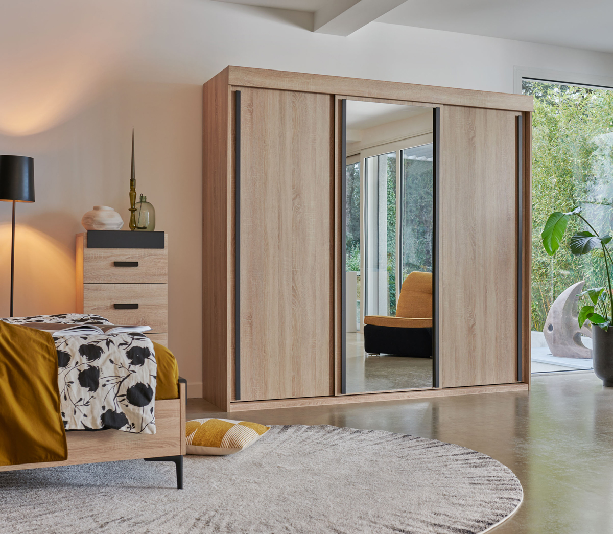 Armoire-3-portes-coulissantes-First-melamine-chene-clair-Celio