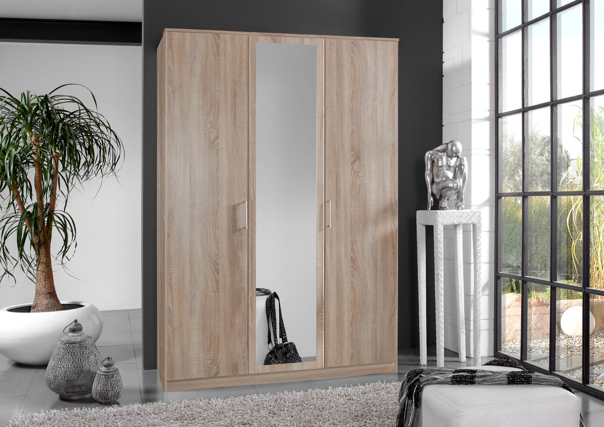 Armoire-3-portes-miroir-Osaka-decor-chene-135cm-Wimex