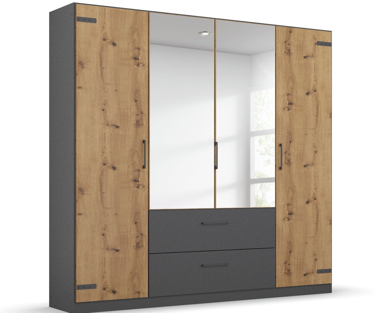 Armoire-4 portes-2 miroirs-Butte-decor-chene-artisan-181cm-01-Rauch