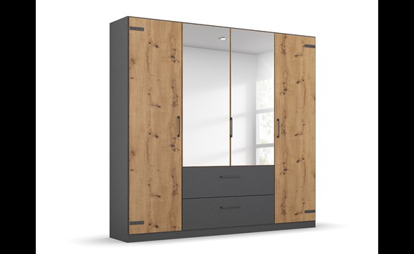 Armoire-4-portes-2-miroir-Butte-decor-chene-artisan-181cm-Rauch