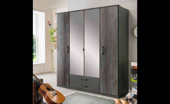 Armoire-4-portes-2-tiroirs-Duisburg-decor-bois-graphite-digisteel-miroir-180cm-T27-453-Wimex