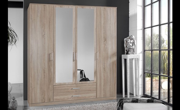 Armoire-4-portes-Osaka-decor-chene-miroir-180cm-Wimex