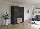 Armoire-4-portes-pleines-3-tiroirs-Davoa-imitation-chene-artisan-gris-metal-4DA8-AG446-Rauch