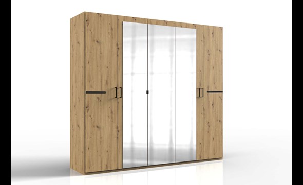 Armoire-5-portes-battantes-Anna2-decor-763-chene-artisan-miroir-225cm-763-Wimex