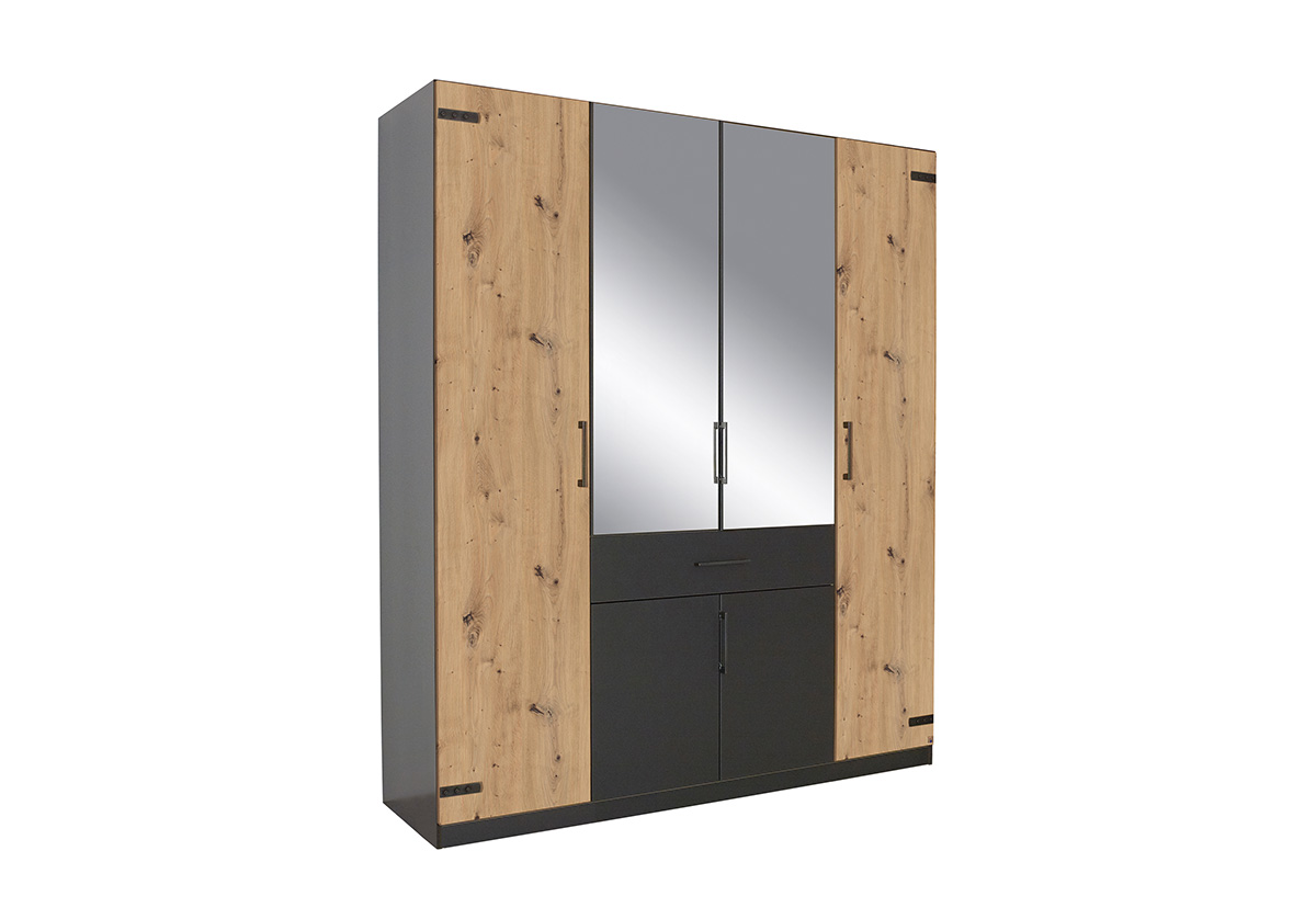 Armoire-6-portes-2-miroirs-181cm-Nevada-decor-chene-artisan-Rauch