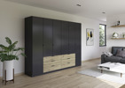 Armoire-6-portes-pleines-6-tiroirs-Davoa-imitation-chene-artisan-gris-metal-4DA9- AG446-Rauch