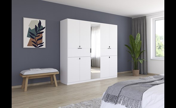 Armoire-8-portes-pleines-1-porte-miroir-2-grands-tiroirs-Ticao-57T2-blanc-ambi-Rauch