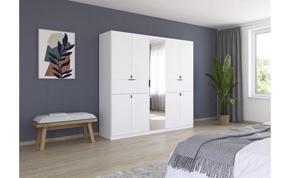 Armoire-8-portes-pleines-1-porte-miroir-2-grands-tiroirs-Ticao-57T2-blanc-ambi-Rauch