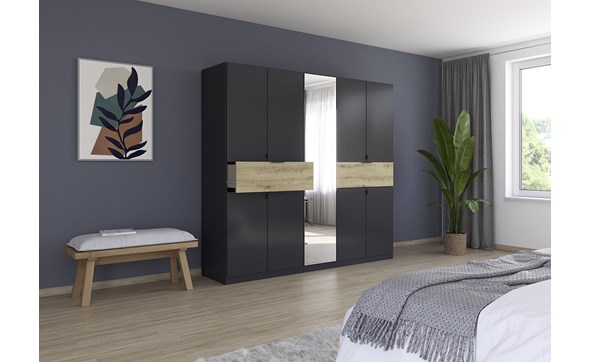 Armoire-8-portes-pleines-1-porte-miroir-2-grands-tiroirs-imitation-chene-artisan-Ticao-57T2-gris-metal-ambi-Rauch