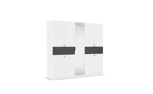 Armoire-8-portes-pleines-1-porte-miroir-2-grands-tiroirs-imitation-chene-atlantic-fonce-57T2-Ticao-blanc-perspective-Rauch