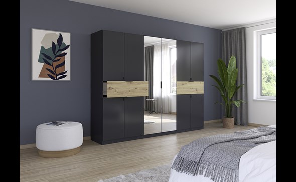 Armoire-8-portes-pleines-2-portes-miroirs-2-grands-tiroirs-imitation-chene-artisan-Ticao-gris-metal-ambi-Rauch