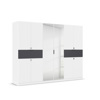 Armoire-8-portes-pleines-2-portes-miroirs-2-grands-tiroirs-imitation-chene-atlantic-fonce-Ticao-blanc-perspective-Rauch