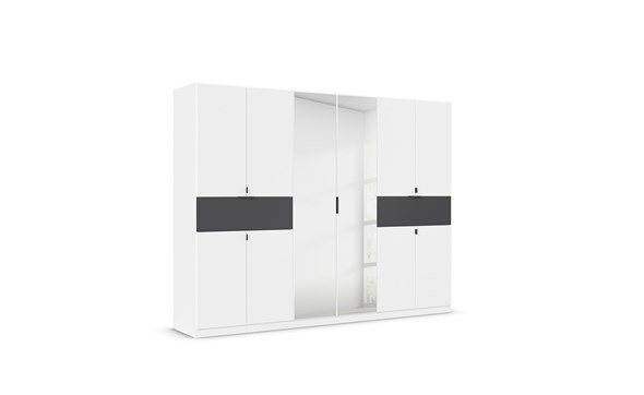 Armoire-8-portes-pleines-2-portes-miroirs-2-grands-tiroirs-imitation-chene-atlantic-fonce-Ticao-blanc-perspective-Rauch