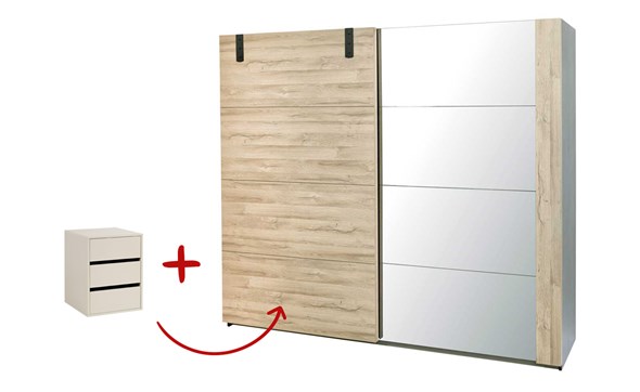 Armoire-Nora-2-portes-coulissantes-decor-french-oak-245cm-bloc-tiroir-Universele-Bauwens-GBO