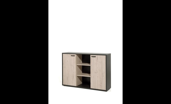 Armoire-bibliotheque-basse-2-portes-Capo-kastanje-zwart-G-160cm-Neyt